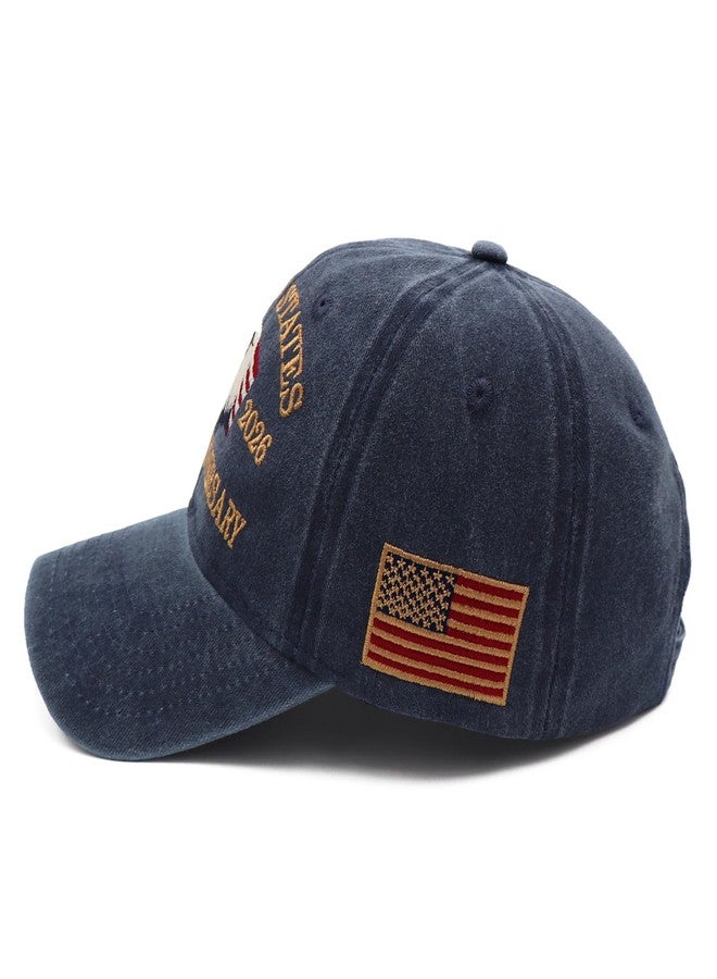 Treayes 250 Anniversary USA Hat Embroidered Adjustable 250 Anniversary USA Hat,Patriotic Bald Eagle Baseball Cap for Men Women Gifts Navy Blue - Image 4